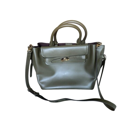 MICHAEL KORS HAMILTON LEGACY OLIVE GREEN LEATHER BELTED LG SATCHEL BAG EUC HTF